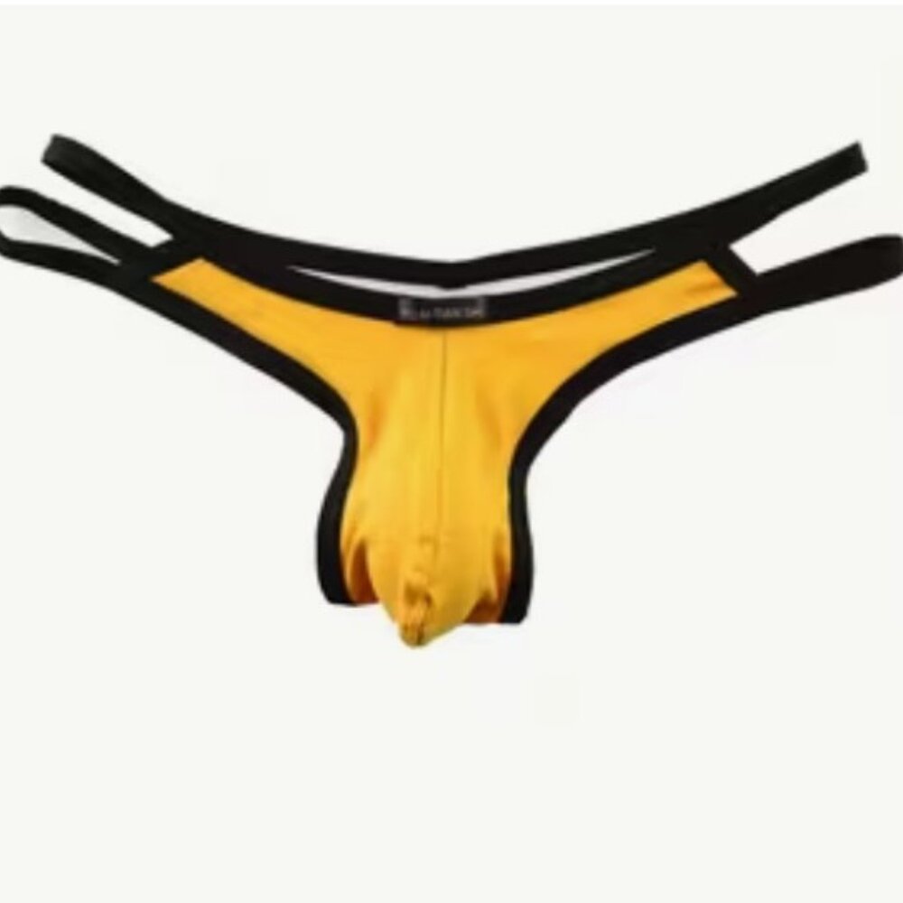 Men Breathable Jockstrap Underwear Asian Large Yellow with Black Trim